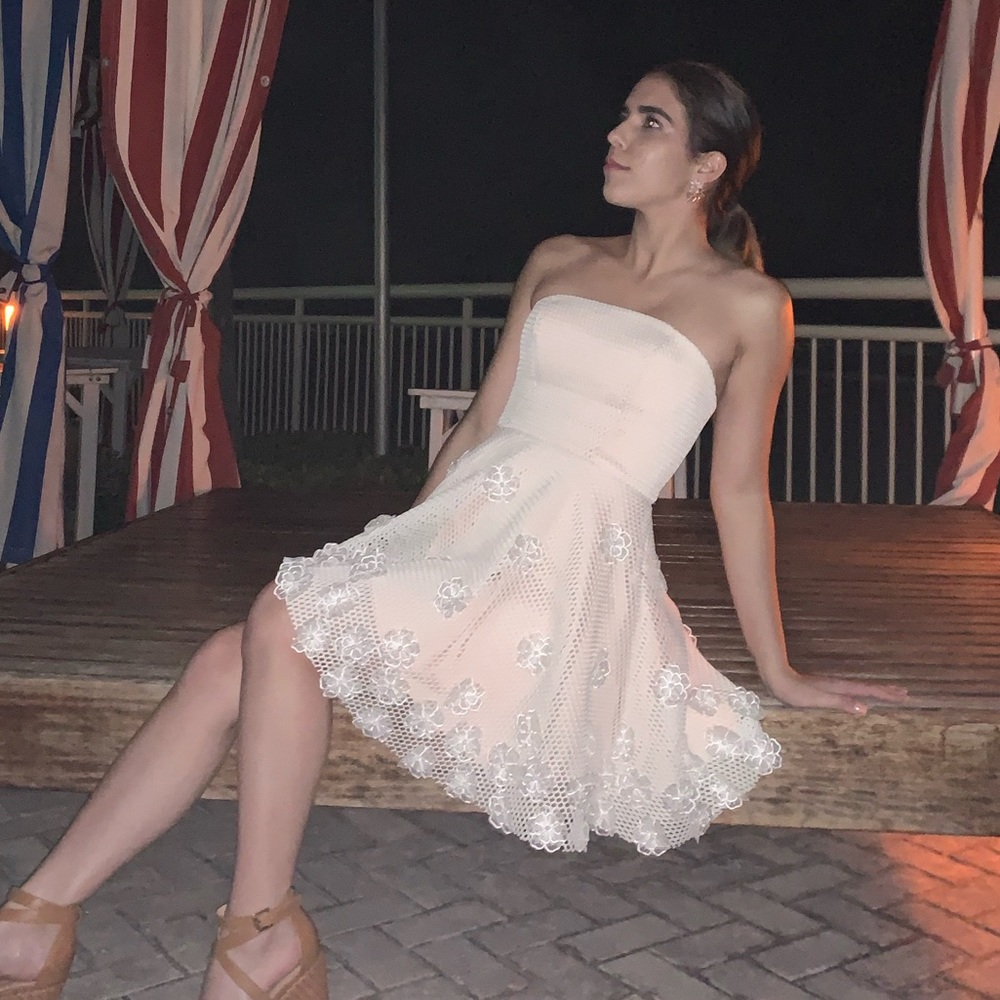 Strapless white Bebe dress